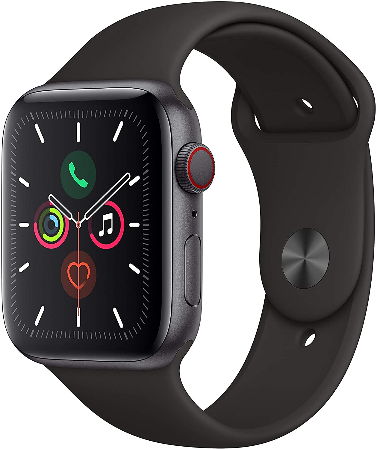 (Refurbished) Apple Watch Series 5 (GPS + Cellular, 44MM) - Space Gray Aluminum Case with Black Sport Band