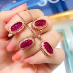 585 Purple Gold Plated 14K Rose Gold Palace Style Ruby Jewelry Set – Light Luxury Earrings Ring Necklace for Women.