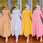 Jalabiya Women Eid Muslim Dress Abayas Embroidered Hollow Out Lace Lapel Collar Long Sleeve Robe – Vestidos Women Party Dresses.