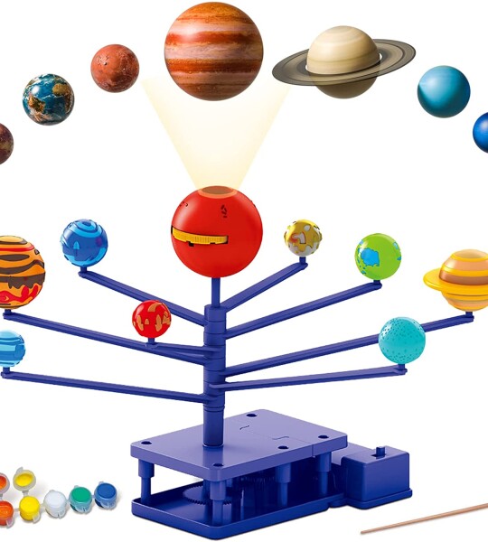 Solar System for Kids Kit – Motorized Solar System Model with Sun, Rotating Planets, Planet Projector – Easy-Assembly So