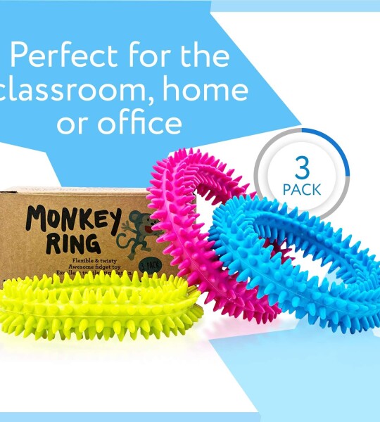 Spiky Sensory Ring / Bracelet Fidget Toy (Pack of 3) - No BPA, Phthalate, Latex - Fidgets Toys / Stress Rings for Childr