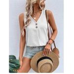 Summer V-neck Vest Top Fashion Button Sleeveless T-Shirt Loose Casual Women's Clothing.