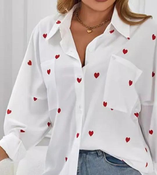 Outside Women's Casual Printed Love Loose Shirt.
