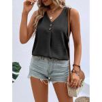 Summer V-neck Vest Top Fashion Button Sleeveless T-Shirt Loose Casual Women's Clothing.