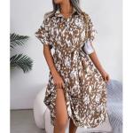Leisure Loose Leopard Print Lace-up Shirt Dress.