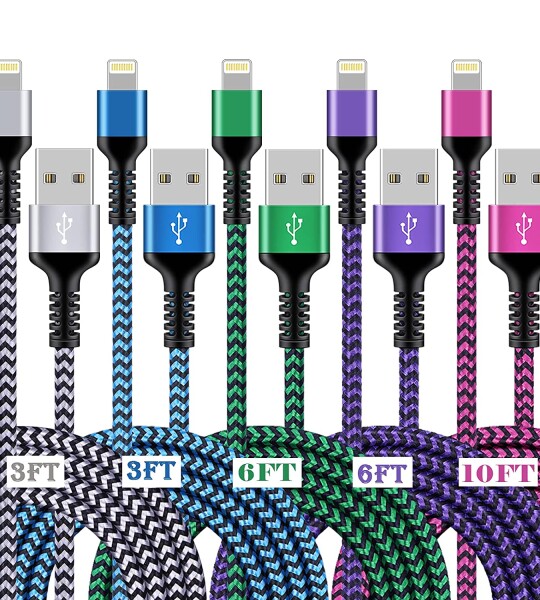 USB Lightning to USB A Cable, 5Pack Fast Charge Nylon Braided Apple Cords, Original MFI Certified Chip Power Adapter Lin