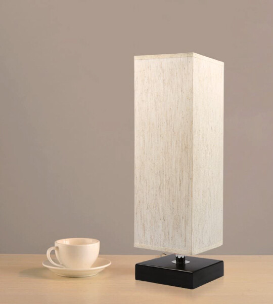 Small Bedside Table Lamp Solid Wood Bedroom Lamp with Square Fabric Shade for Home Decoration