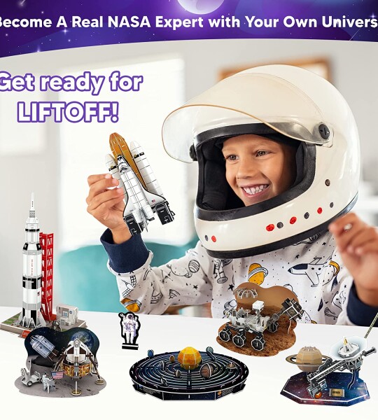3D Puzzles for Kids 6-in-1 Set – Outer Space Toys for 5+ Year Old Boys and Girls – Solar System, Saturn, Apollo, Curios