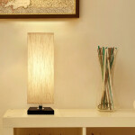 Small Bedside Table Lamp Solid Wood Bedroom Lamp with Square Fabric Shade for Home Decoration