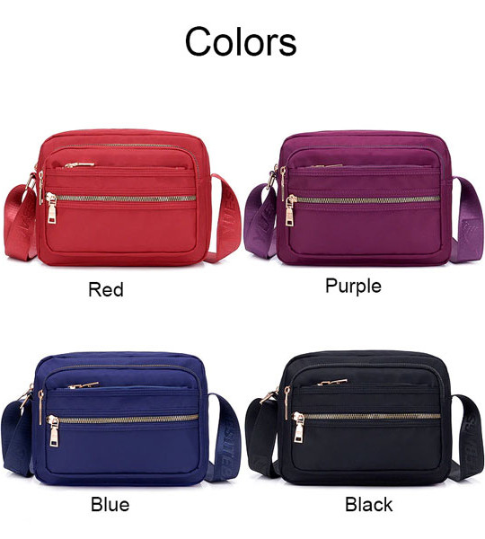 Women Fashion Solid Color Zipper Waterproof Nylon Shoulder Bag Female Crossbody Bag Ladies Bolsa Waterproof Travel Messe