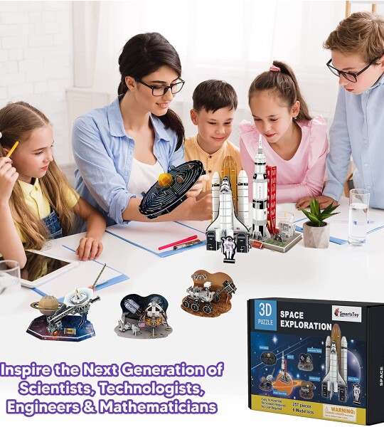 3D Puzzles for Kids 6-in-1 Set – Outer Space Toys for 5+ Year Old Boys and Girls – Solar System, Saturn, Apollo, Curios