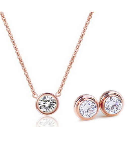 Zircon Crystal Jewelry Sets Chain Necklace+Earrings